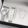 Women's 6pcs Quartz Watch Jewelry Set Simple Yet Elegant Round Roman Digital Dials Ladies' Wristwatch Slim Strap Waterproof Stainless Steel Alloy Girls' Watches. 