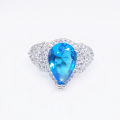 AliExpress wish hot selling full diamond pear-shaped sapphire ring European and American fashion micro-set ocean sapphire diamond ring. 