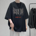 Men Summer T-shirt Gothic High Street Dark Black PuHop Print Oversize Top Trend Short Sleeve Tees Male Preppy Streetwear. 