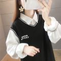 Shirt Collar False Two-Piece Sweaters Female Student Korean Style Loose-Fitting Autumn/Winter Wear Thin Fleece-Lined Thicken Lazy StyleinsTide.