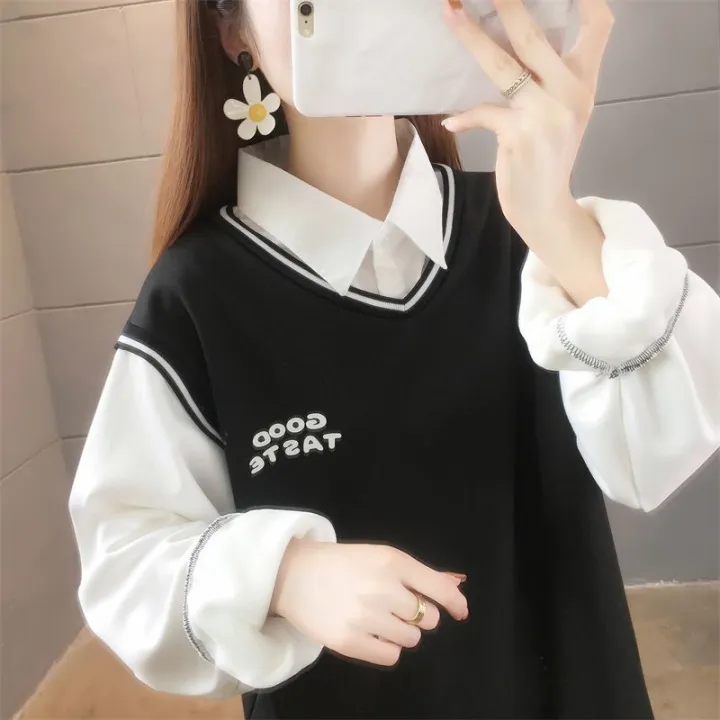 Shirt%20Collar%20False%20Two-Piece%20Sweaters%20Female%20Student%20Korean%20Style%20Loose-Fitting%20Autumn/Winter%20Wear%20Thin%20Fleece-Lined%20Thicken%20Lazy%20StyleinsTide%20-%20Image%208