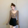 Autumn 2024 New Sexy Backless Long Sleeves T T-shirt Women's Versatile Design U Collar Solid Color Top Hot Girl Bottoming Shirt. 