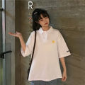 Summer Matcha Green polo Korean Style Loose Short Sleeve Shirt T T-shirt Female Student ins Fashionable Clothes with Half Sleeves Avocado Green. 