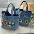 Lunch box tote bag, washable denim large capty tote bag, cute student tote bag, buet bag, bento bag. 