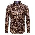 Mens Fashion Leopard Print Shirt High Quality Long Sleeve Shirt Social Man Casual Party Homme Shirt.