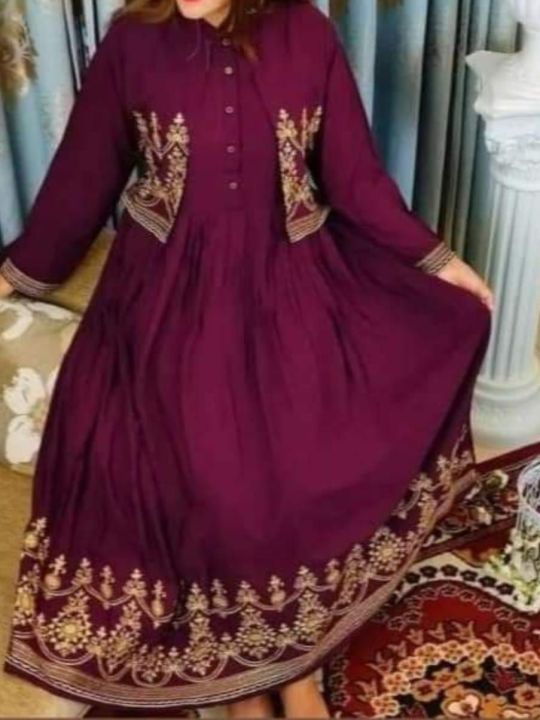 Stitched%20Chaina%20Lilen%20Fashionable%20and%20stylist%20long%20Grown%20kurti%201%20piece%20For%20Women/Girls%20-%20Image%202