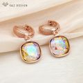 S Z DESIGN New Fashion Colorful Square Crystal Dangle Earrings For Women Wedding Jewelry Gift 585 Rose Gold Color Eardrop. 