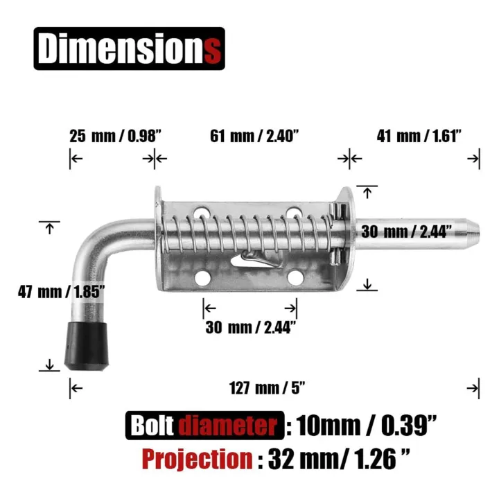 XHHDQES%2020Pcs%205%20Inch%20Stainless%20Steel%20Spring%20Loaded%20Latch%20Pin%20Barrel%20Bolt%202mm%20Thickened%20Door%20Lock%20Brushed%20-%20Image%204