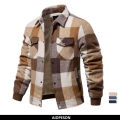 AIOPESON Mens Flannel Plaid Sherpa Fleece Lined Winter Jacket Turn Down Collar Thicken Warm Casual Shirt Jackets Coats Men.