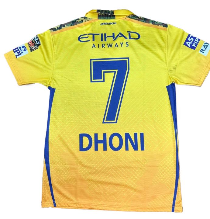 CSK Chennai Super Kings Jersey 2024 With Dhoni 7 Fonts Premium Quality Short Sleeves Honeycomb Fabric