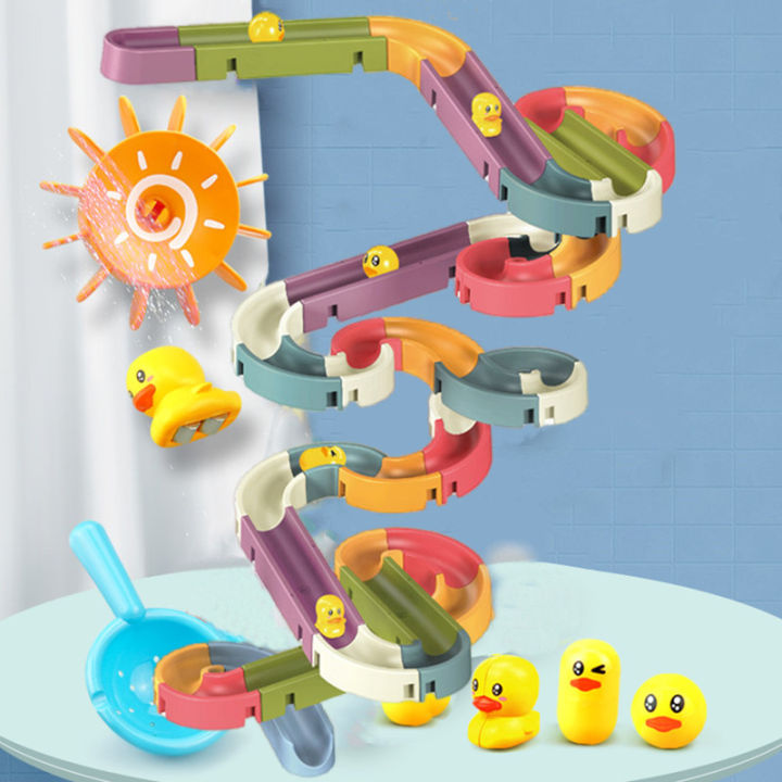Baby Bath Toys Water Slide Marble Race Run Track with Suction Cup DIY Roller Ball Bearing Assembling Bathroom Bathtub Gifts Vnce Lncei