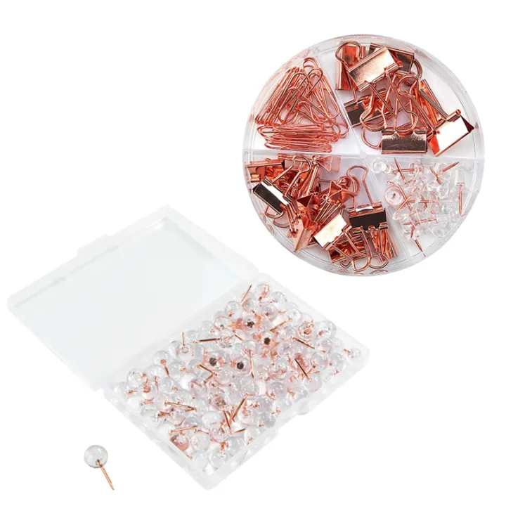 NANLIY-%20Fashion%20Binder%20Clips%20Paper%20Clips%20Push%20Pins%20Sets%20with%20Box%20with%20100Pcs%20Rose%20Gold%20Push%20Pins%20ThumbTacks%20-%20Image%202