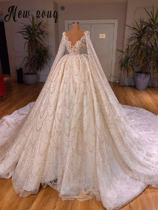 Glitter Wedding Dress Dubai Haute Couture Bridal Gowns Long Sleeves Luxury  Vestido De Noiva Women Gorgeous Vestido Blanco | Daraz.com.bd