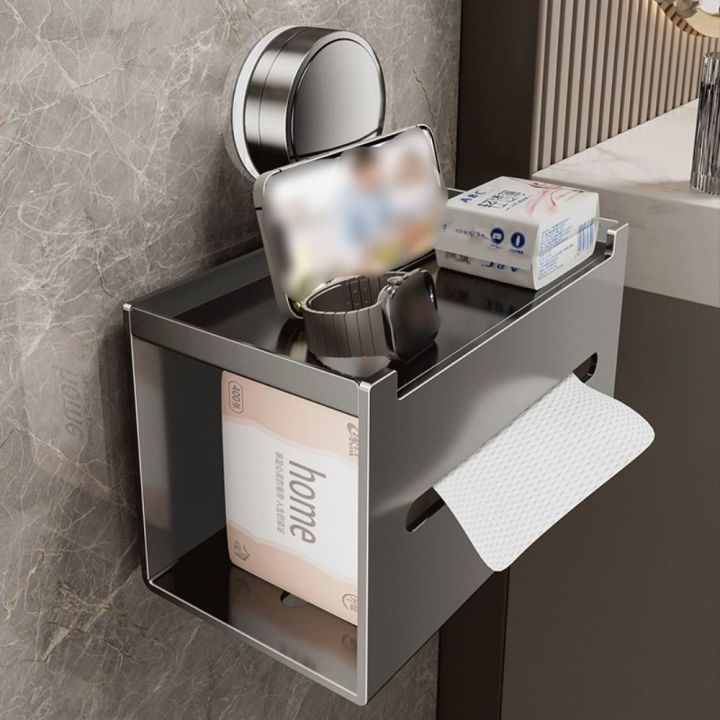 Light Wall-Mounted Suction Cup Tissue Box Heavy Duty Punch-Free Wipes Paper Storage Box Detachable Aluminum Wet Paper Towel Organizer Bathroom