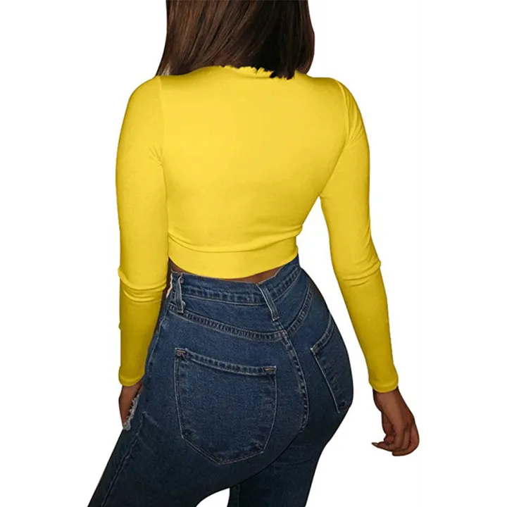 Womens%20Basic%20Top,%20Long%20Sleeve%20Mock%20Neck%20Solid%20Color%20Slim%20Fit%20Crop%20Stretchy%20Blouse%20Tee%20-%20Image%206