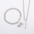 3pcs Trendy Stainless Steel Square Pendant Chain+Bracelet +Ring for Men - Sleek & Classic Design. 