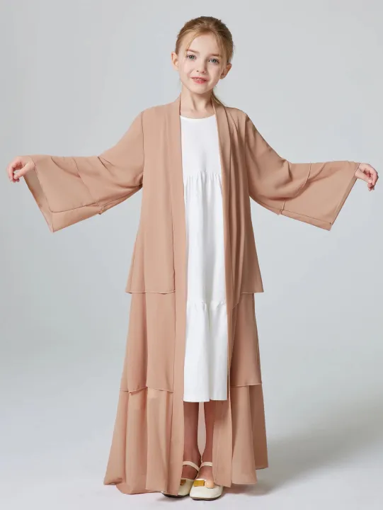 Ramadan%20Muslim%20Girls%203%20Layered%20Chiffon%20Kids%20Abaya%20Dress%20Open%20Front%20Abaya%20Kebaya%20Outerwear%20(Without%20Hijab)%20-%20Image%203
