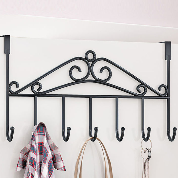 Over Door Metal Hanger Bracket 7 Hooks Towel Hat Coat Hooks Iron Hook Hanging Storage Rack Overdoor Organizer Accessories