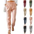European and American Women's Casual Pants Spring New Solid Color Flounces Elastic Belt Leg Pants Women Drawstring Sweatpants. 