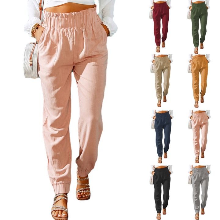 European%20and%20American%20Women's%20Casual%20Pants%20Spring%20New%20Solid%20Color%20Flounces%20Elastic%20Belt%20Leg%20Pants%20Women%20Drawstring%20Sweatpants%20-%20Image%203