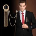 New Fashion Metal Rhinestone Crystal Brooch Men's Suit Shirt Collar Pin Black Tassel Corsage Brooches Jewelry Accessories. 