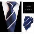 Tie men's navy blue striped formal dress business groom shirt to work interview professional hand-made tie. 