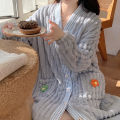 New Winter Soft Thick Warm Korean Floral Sleepwear Bath Robe Home Clothes Flannel Pajamas For Women Soft Long Sleeve Night Robe. 