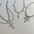 Hot Selling Alloy Vintage Pearl Cross Pendant With Punk Versatile Multi-layer Sweater Necklace For Women and Men. 