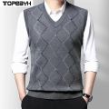 New Business Casual Men's Tank Top Printed Knitted Sweater Tank Top Autumn New Mens Vest Clothes. 
