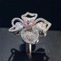 AliExpress fashion luxury light luxury group set pink diamond ring women, clover flowers, European and American full diamond rings.