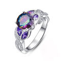 CAOSHI Round Cut Cubic Zircon Diamond Silver Plated Changeable Color Promise Ring Rainbow Crystal Stone Wedding Rings Women.
