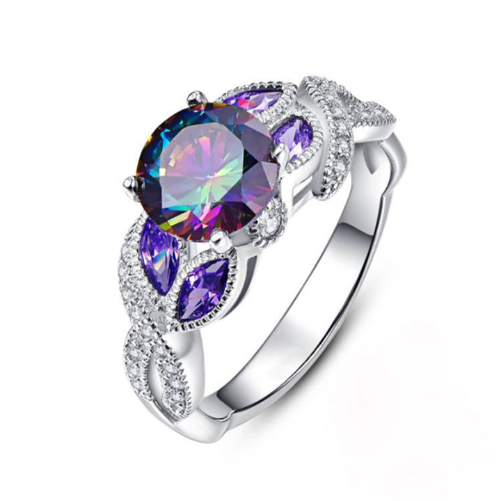 CAOSHI Round Cut Cubic Zircon Diamond Silver Plated Changeable Color Promise Ring Rainbow Crystal Stone Wedding Rings Women