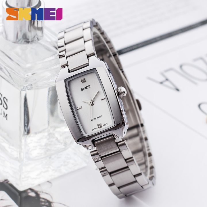 SKMEI 1400 Fashion Casual Style Watch Women Rhinestone Stainless Steel Waterproof Quartz Watch Silver