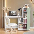 Study Table with Cabinet - Ambosh Cupboard Computer Table with Bottom Storage Space Engineered Wood Office Desk with Adjustable Shelves for PC Laptop Gaming (White, Green) 50/48.