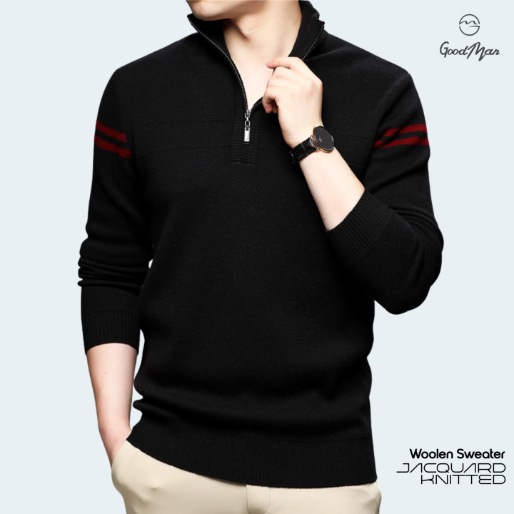 GoodMan Premium Quality Black Color Full Sleeve Zipper Sweater for Men.