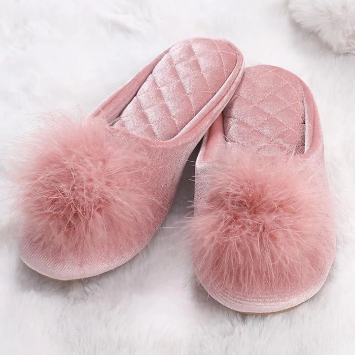 Pallene Winter Fluffy Fur Slippers For Women Soft Fuzzy Feather