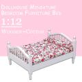 1:12 Dollhouse Miniature Bedroom Furniture Wooden Bed With Mattress White European. 