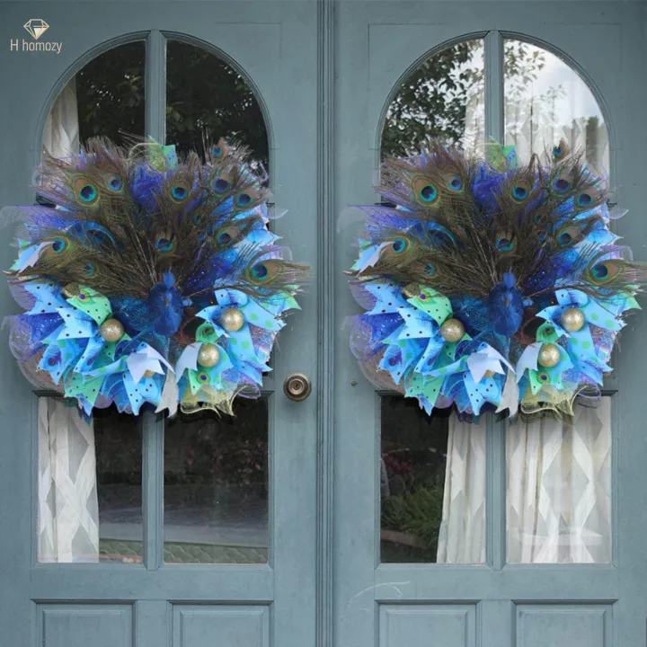 Artificial%20Peacock%20Feathers%20Wreath%2047cm%20Fireplace%20Simulation%20Feather%20Garland%20-%20Image%202