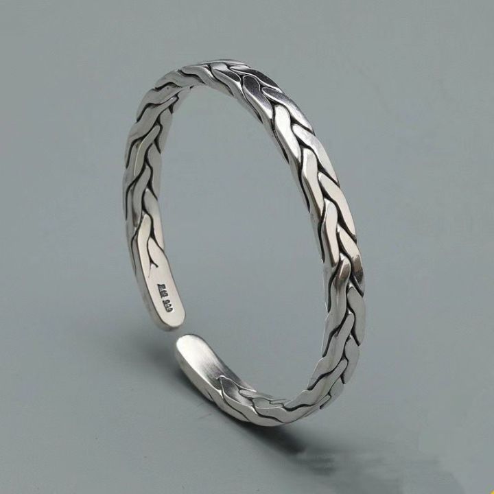 White copper silver-plated twist braided bracelet ethnic style retro style imitation Thai silver love intertwined male and female couple open bracelet