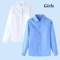 Girls School Blouse Shirt Long Sleeve White Shirt Sky Blue Formal Blouse Top For Student Ages 4-15 Years Tops Children Clothes. 