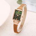 Women Watches Fashion Square Ladies Quartz Watch Magnetic Strap Green Dial Simple Rose Gold Mesh Luxury Women Watches. 