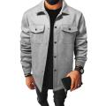 Men Button-down Shirt Jacket Long-sleeve Solid Color Jacket Stylish Men's Lapel Jacket with Flap Pockets Casual for Handsome. 