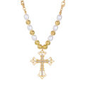 Hot Selling Alloy Vintage Pearl Cross Pendant With Punk Versatile Multi-layer Sweater Necklace For Women and Men. 