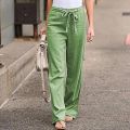 Casual Cotton Linen Pants Women Loose Solid Color Lace Up Elastic Waist Wide Leg Trousers Famale Streetwear Straight Sweatpants. 
