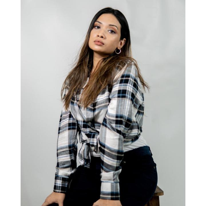 Black and White Long Sleeve Flannel Shirt