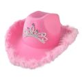Western Cowboy Caps Pink Cowgirl Hat for Women Girl Tiara Cowgirl Hat Holiday Costume Party Hat Feather Edge Fedora Cap.