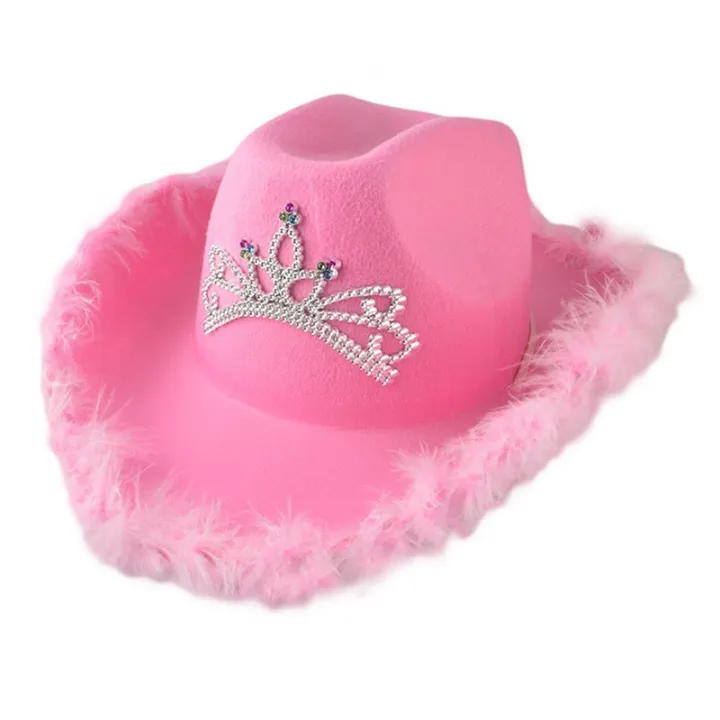 Western%20Cowboy%20Caps%20Pink%20Cowgirl%20Hat%20for%20Women%20Girl%20Tiara%20Cowgirl%20Hat%20Holiday%20Costume%20Party%20Hat%20Feather%20Edge%20Fedora%20Cap%20-%20Image%203