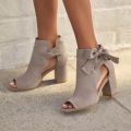 Spring Large Size Women's Shoes New Foreign Trade Korean Style Cloth Side Empty Back Internet Celebrity Lace up Chunky Heel High Heels Sandals for Women. 