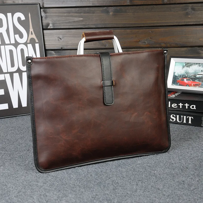 Men's Brand Designer Briefcase Crazy horse PU Leather Handbags