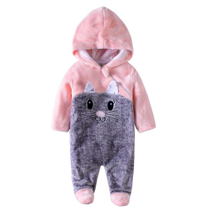 Baby Velveted Winter Jumpsuit Bodysuit Hoodie, Full Sleeve One